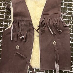 Brown Fringe Vest with Cream Lining